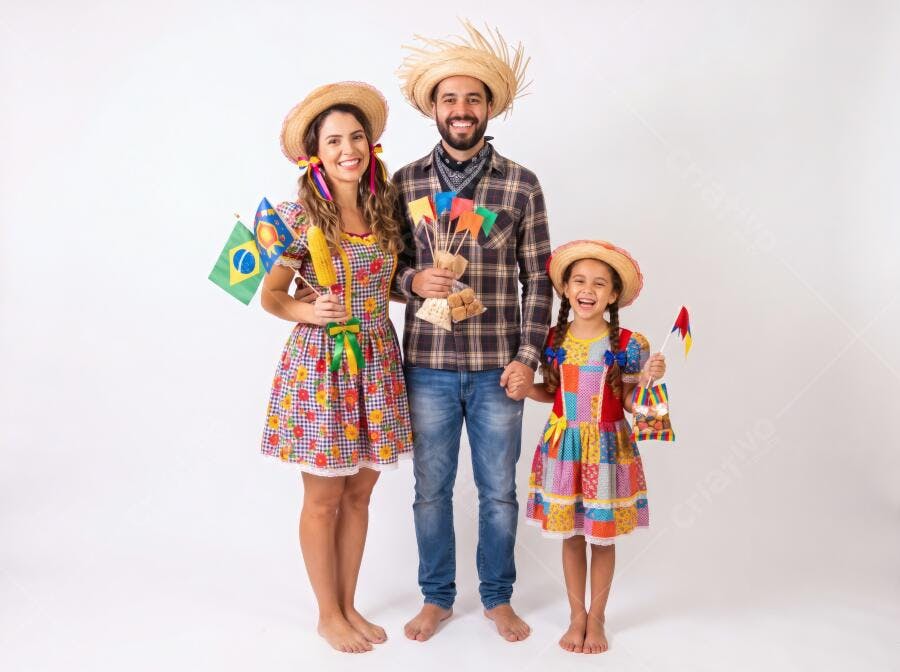 Foto Família Festa Junina Caipira Roupas Típicas Chapéu Palha