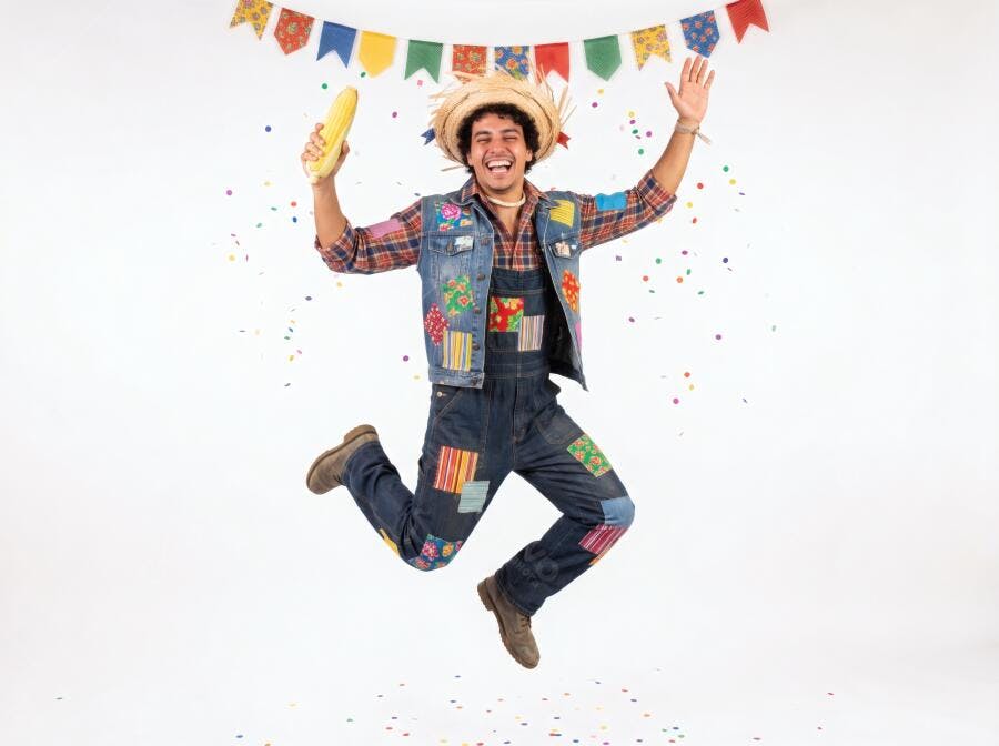 Foto Homem Caipira Pulando Festa Junina Milho
