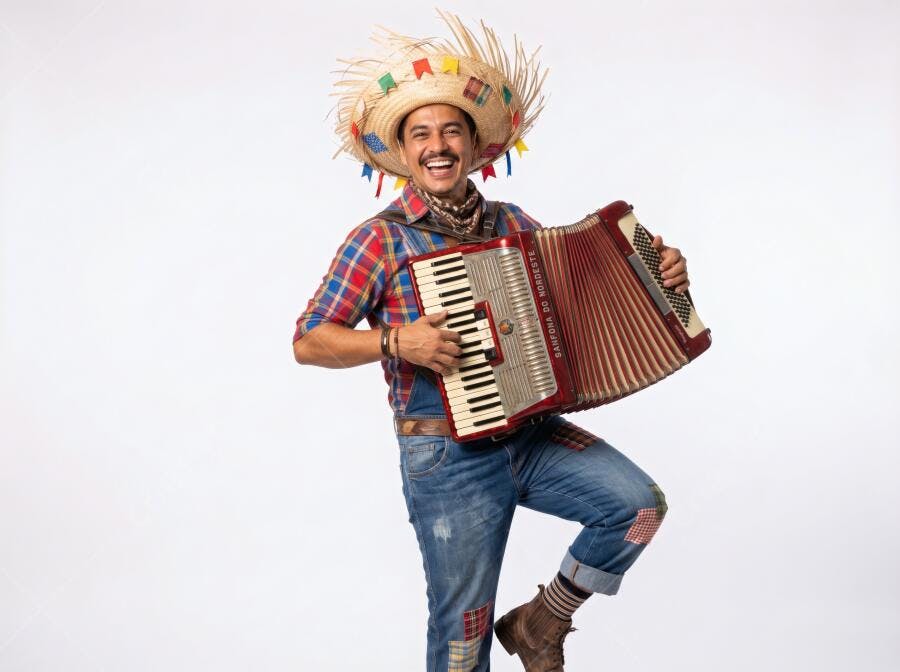 Foto Homem Caipira Sorrindo Tocando Sanfona Festa Junina