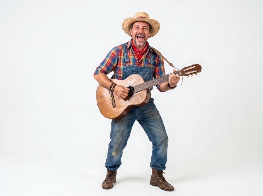 Foto Homem Caipira Sorrindo Tocando Violão Festa Junina