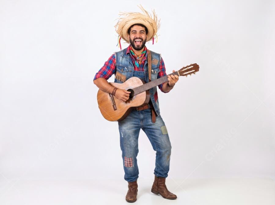 Foto Homem Caipira Sorrindo Tocando Violão Festa Junina