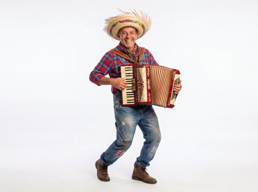 Foto Homem Caipira Tocando Sanfona Festa Junina Estúdio