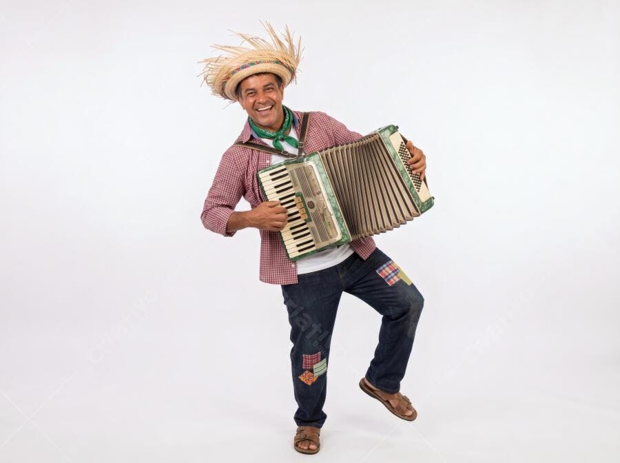 Foto Homem Caipira Tocando Sanfona Festa Junina Sorrindo