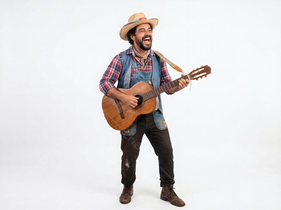Foto Homem Caipira Tocando Violão Festa Junina Sorrindo