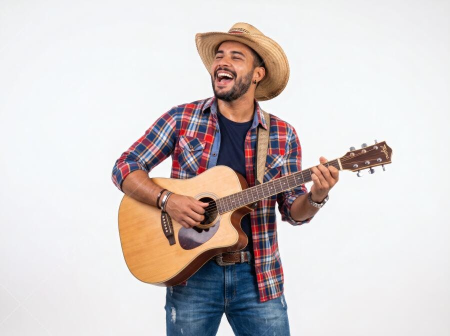 Foto Homem Caipira Tocando Violão Sorrindo Festa Junina