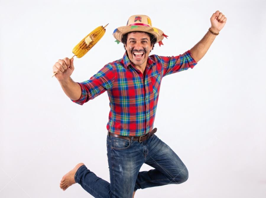 Foto Homem Feliz Festa Junina Milho Cozido Chapéu Caipira