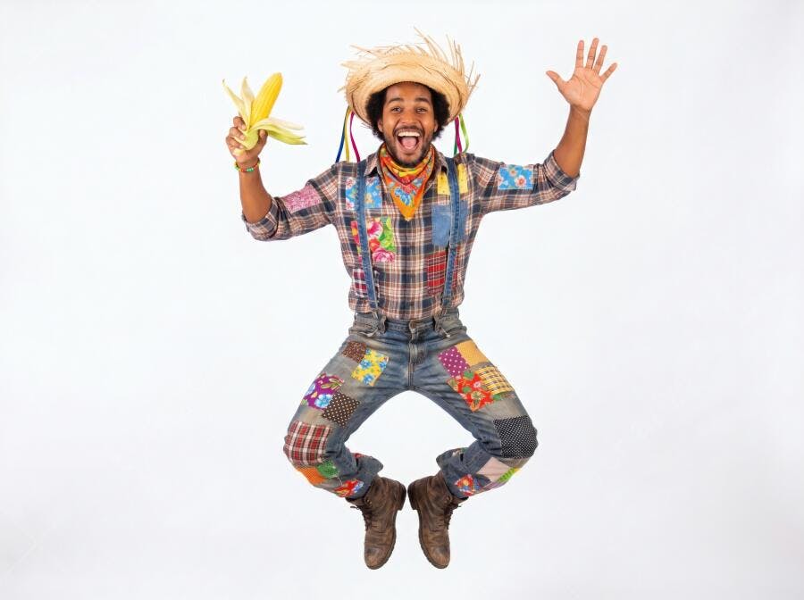 Foto Homem Negro Caipira Pulando Festa Junina Milho