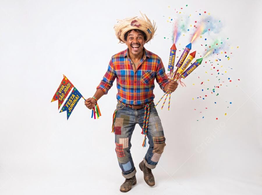 Foto Homem Negro Feliz Festa Junina Fogos Artifício Confetes