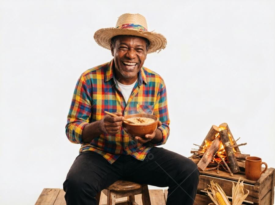 Foto Homem Negro Sorrindo Comendo Festa Junina Fogueira
