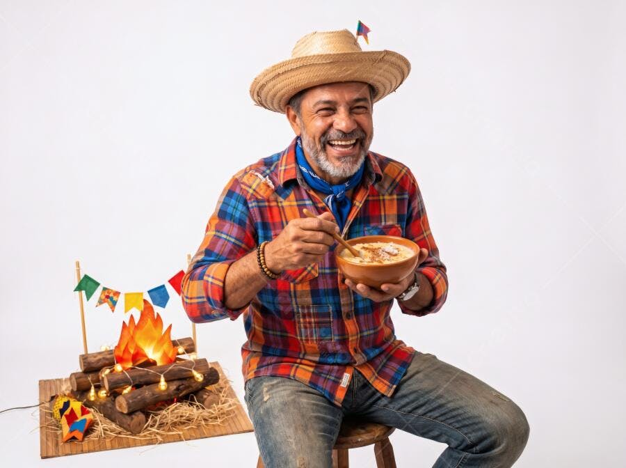 Foto Homem Sorrindo Festa Junina Canjica Fogueira