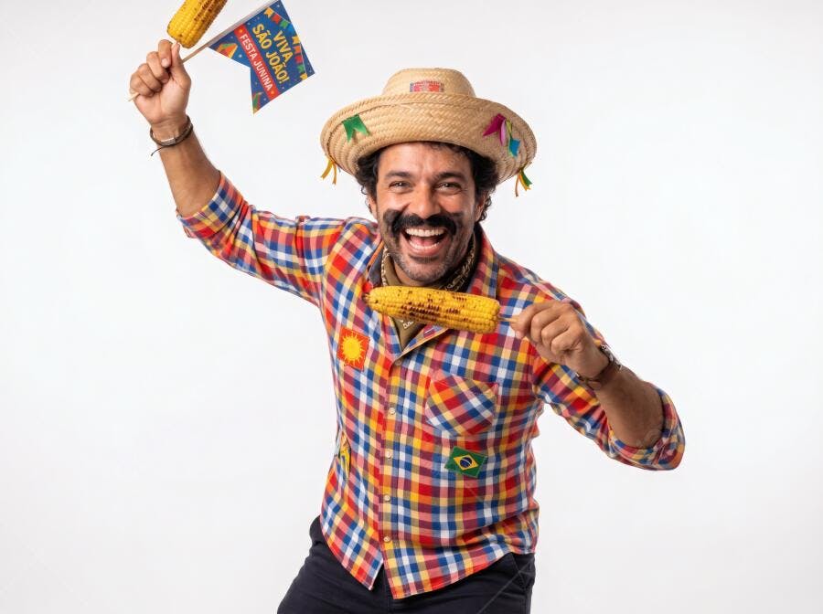 Foto Homem Sorrindo Festa Junina Milho Bandeira São João
