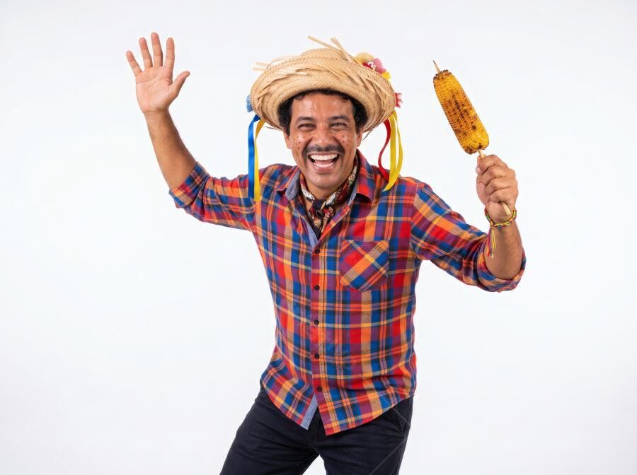 Foto Homem Sorrindo Festa Junina Milho Cozido Chapéu Palha