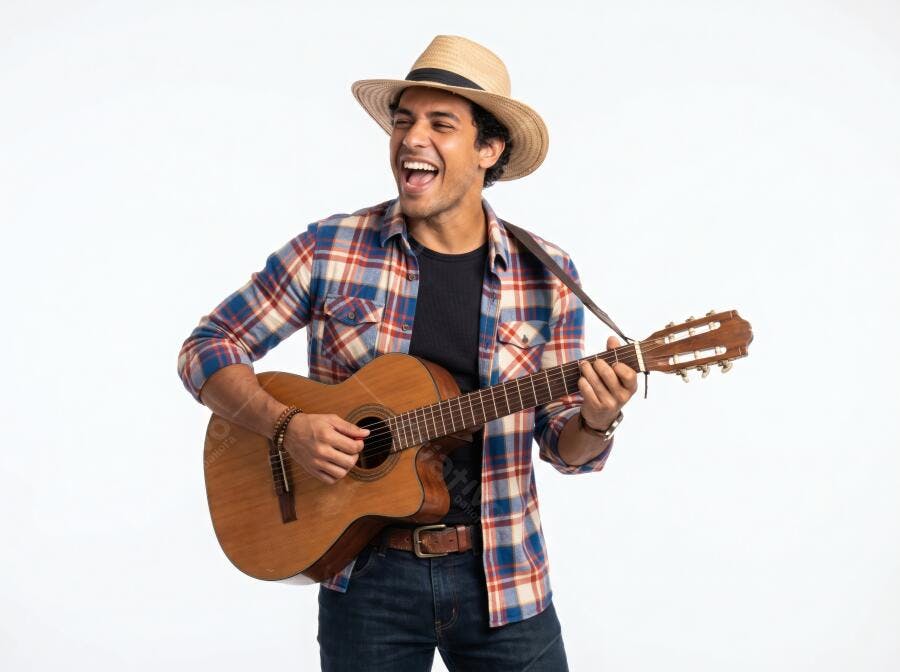 Foto Homem Sorrindo Tocando Violão Chapéu Festa Junina