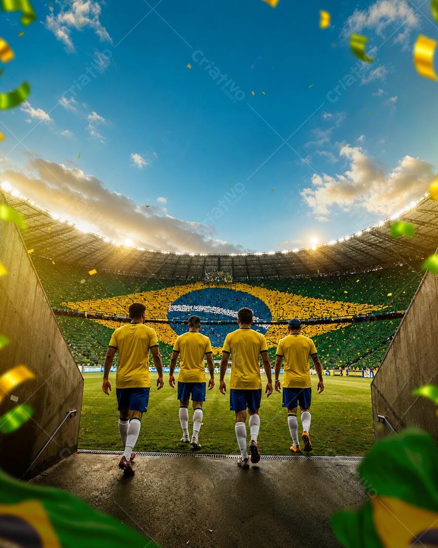 Foto Jogadores Brasil Entrando Campo Estádio Lotado