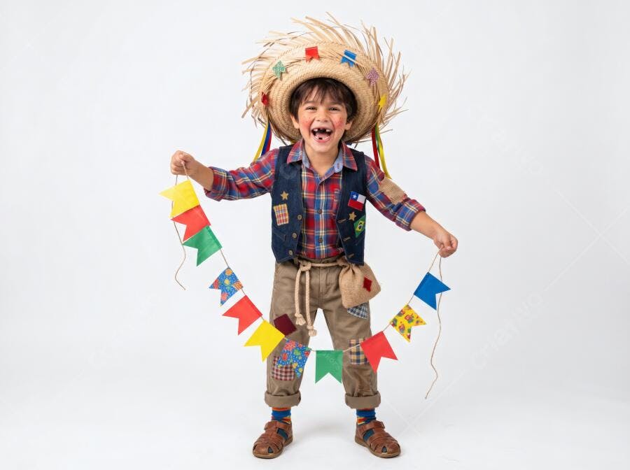 Foto Menino Caipira Sorrindo Festa Junina Bandeirinhas