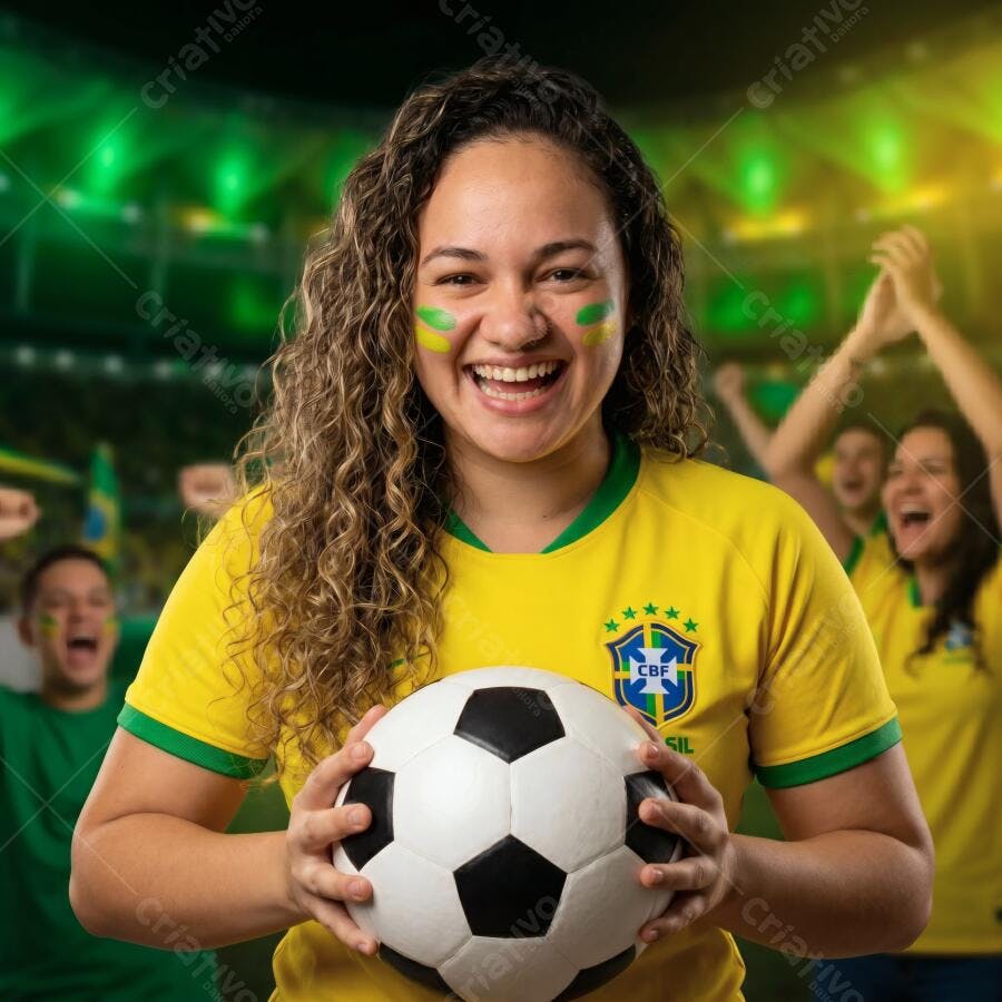 Foto Mulher Brasileira Torcedora Sorrindo Copa do Mundo Futebol