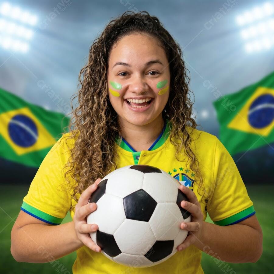 Foto Mulher Brasileira Torcedora Sorrindo Copa do Mundo