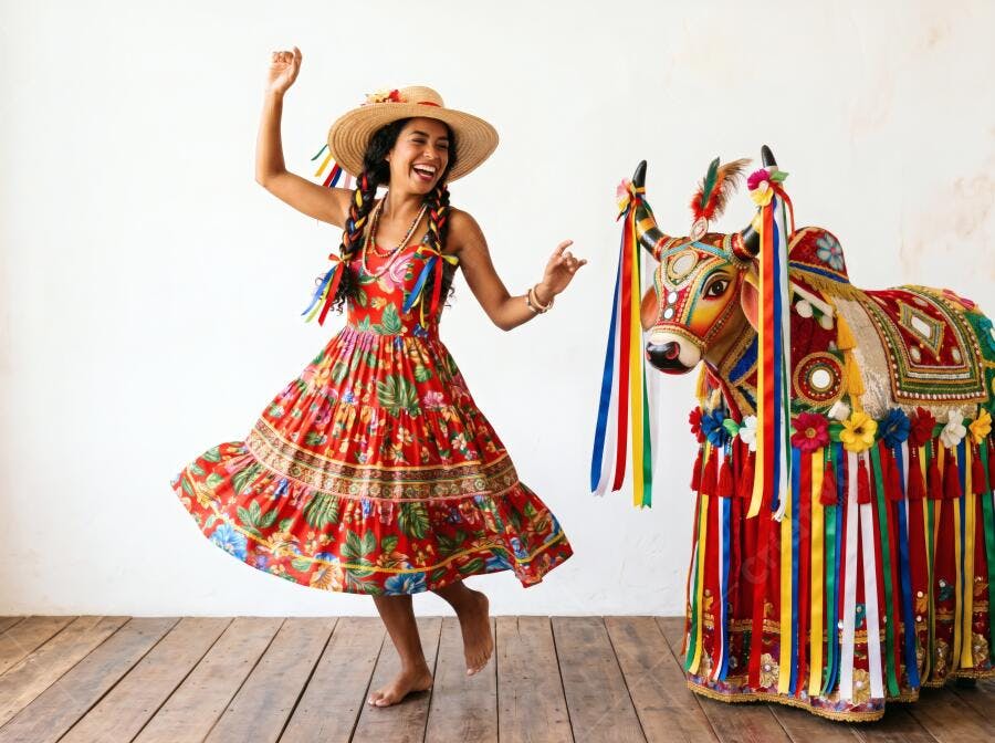 Foto Mulher Dançando Festa Junina Boi Bumbá Chapéu Palha