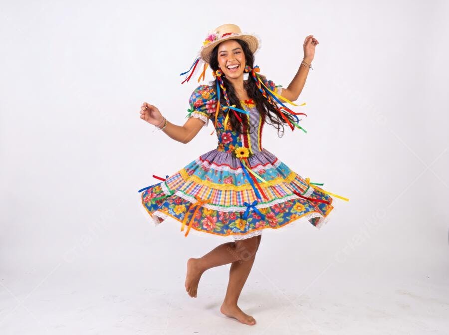 Foto Mulher Jovem Dançando Festa Junina Traje Típico