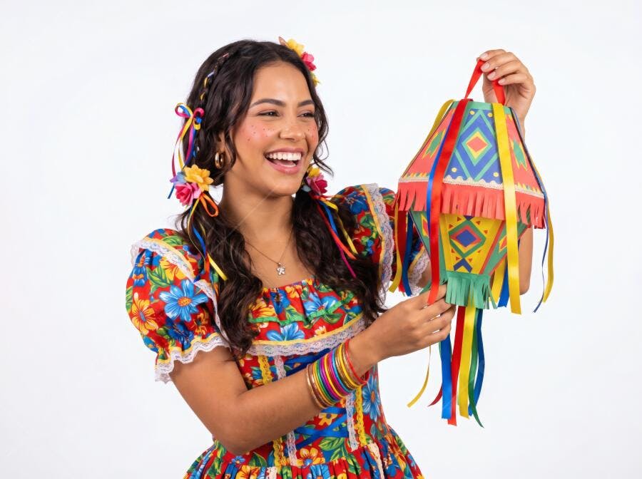 Foto Mulher Jovem Sorrindo Segurando Balão Festa Junina