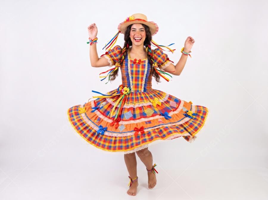 Foto Mulher Jovem Sorrindo Vestido Festa Junina Dançando
