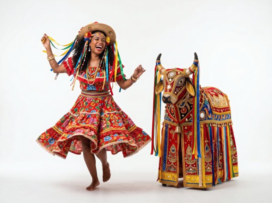 Foto Mulher Negra Dançando Festa Junina Boi Bumbá Fundo Branco