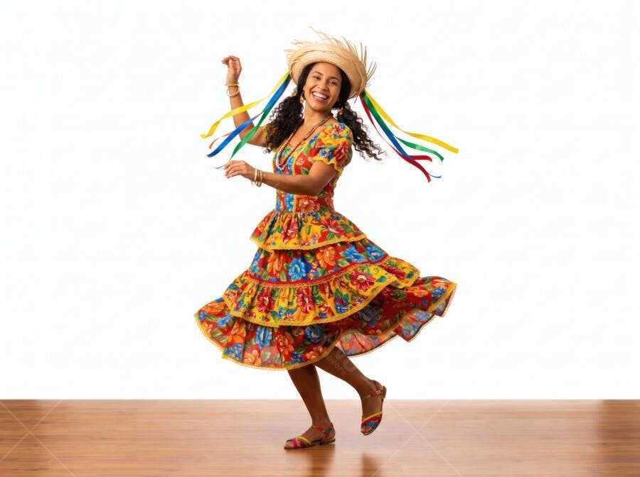 Foto Mulher Negra Dançando Festa Junina Chapéu Palha Colorido