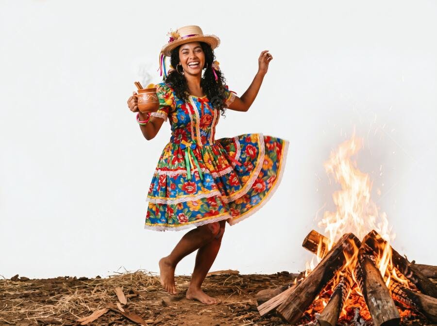 Foto Mulher Negra Dançando Festa Junina Fogueira São João