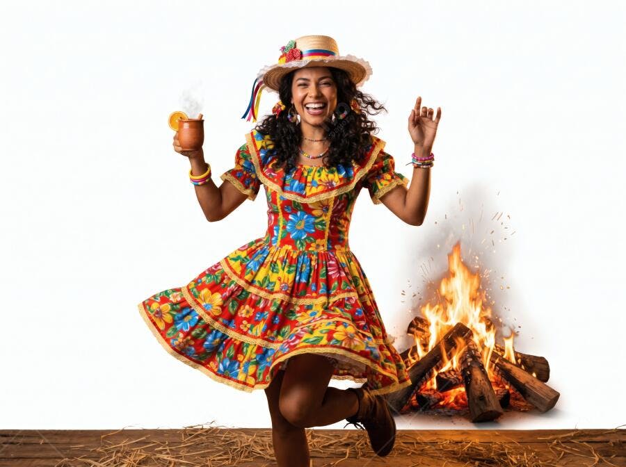 Foto Mulher Negra Dançando Festa Junina Fogueira