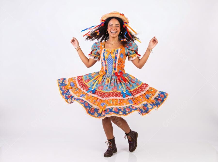 Foto Mulher Negra Dançando Festa Junina Traje Típico