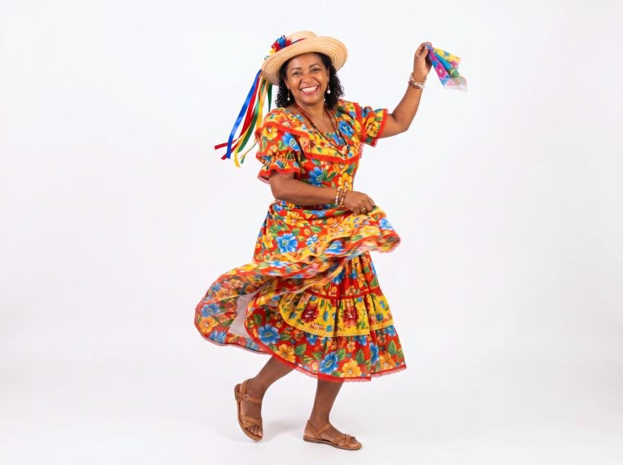 Foto Mulher Negra Dançando Festa Junina Vestido Caipira