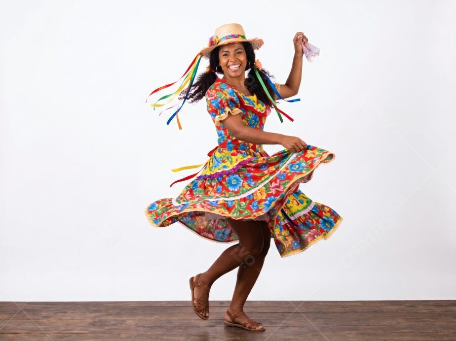 Foto Mulher Negra Dançando Festa Junina Vestido Colorido