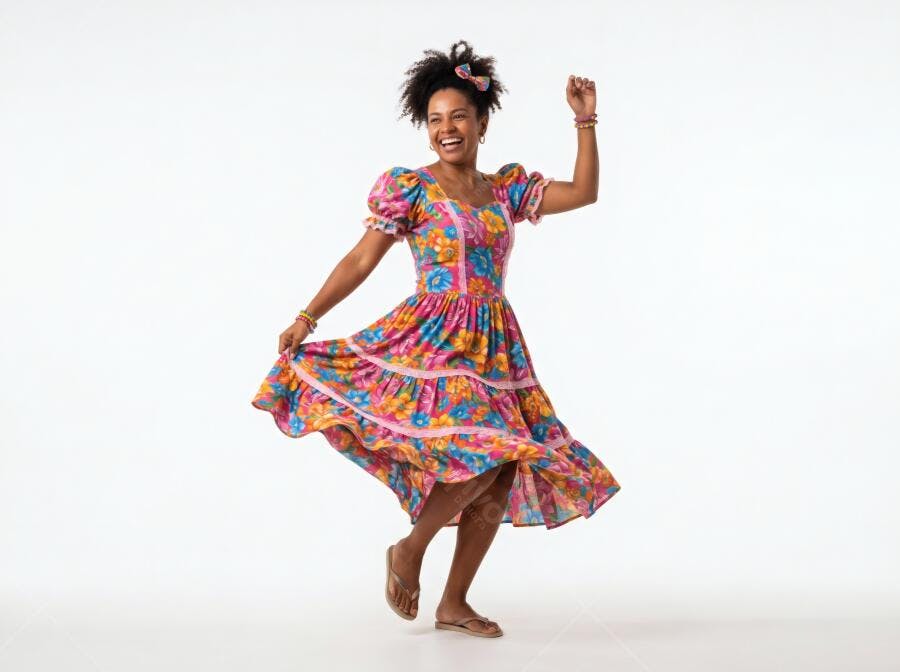 Foto Mulher Negra Dançando Vestido Caipira Festa Junina