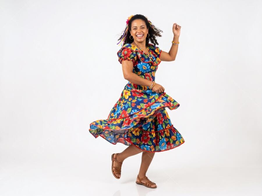 Foto Mulher Negra Dançando Vestido Floral Festa Junina