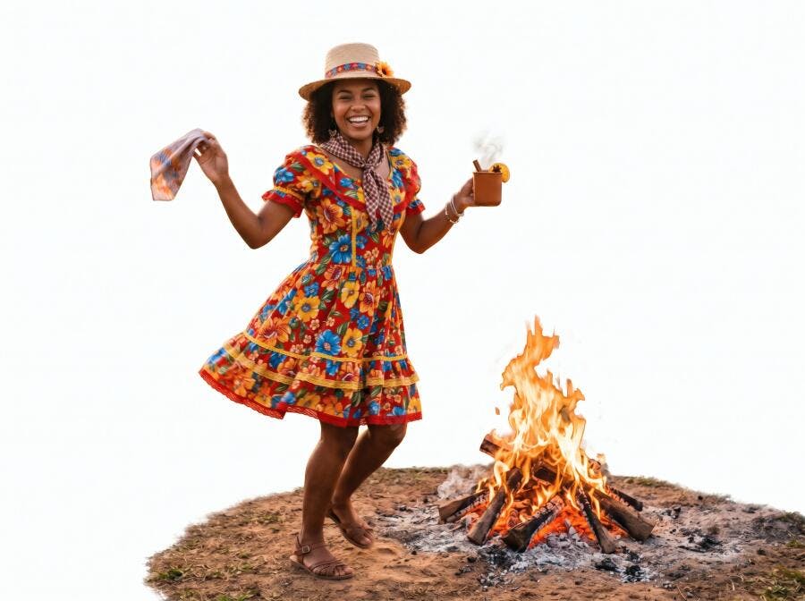Foto Mulher Negra Sorrindo Festa Junina Fogueira Arraial