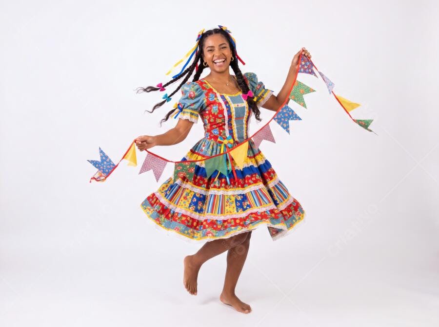 Foto Mulher Negra Sorrindo Vestido Caipira Festa Junina