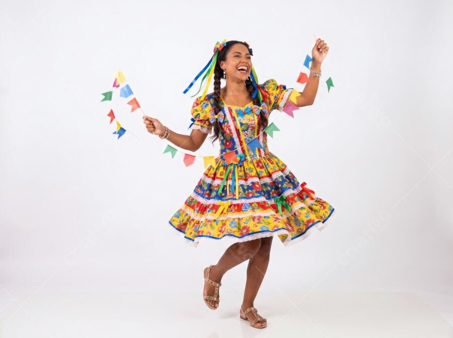 Foto Mulher Negra Vestido Caipira Dançando Festa Junina