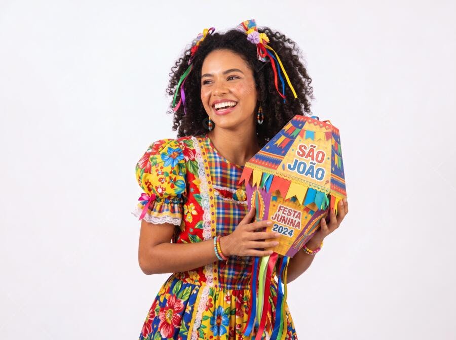 Foto Mulher Negra Vestido Caipira Festa Junina São João 2024