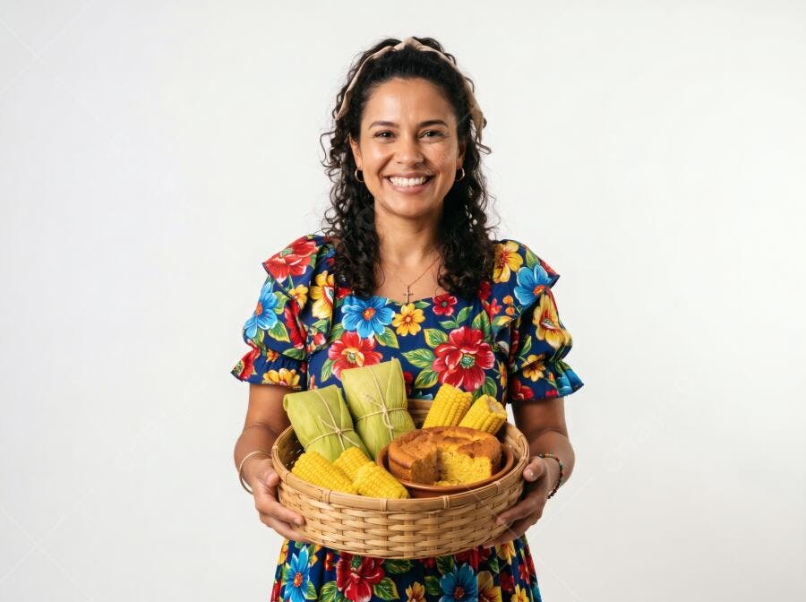 Foto Mulher Sorrindo Cesta Comida Típica Festa Junina