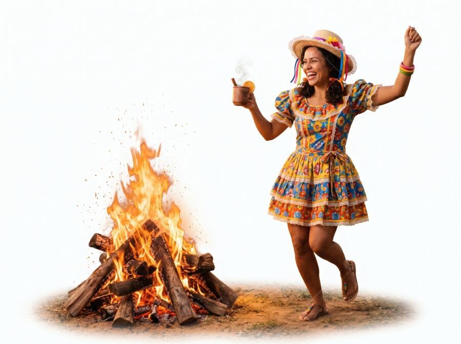 Foto Mulher Sorrindo Dançando Festa Junina Fogueira Quentão