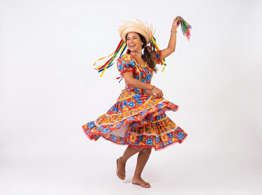 Foto Mulher Sorrindo Dançando Festa Junina Traje Típico