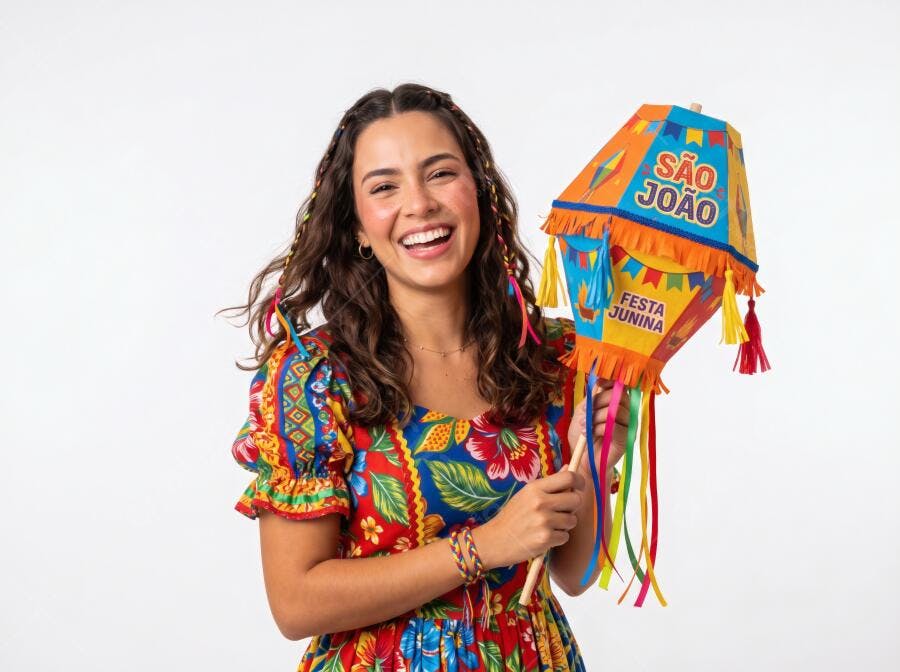Foto Mulher Sorrindo Fantasia Festa Junina Balão São João