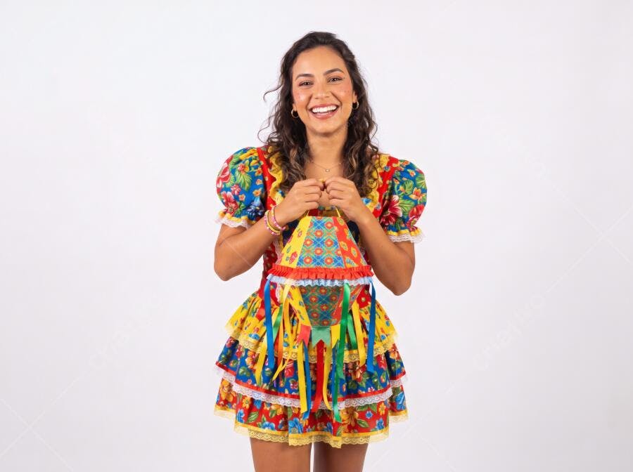 Foto Mulher Sorrindo Vestido Festa Junina Bandeirinhas