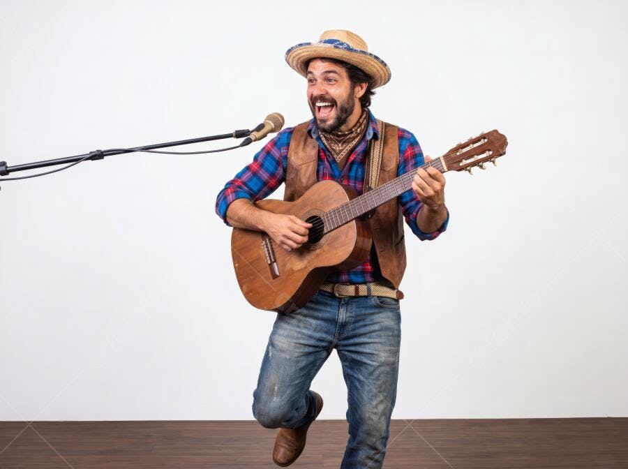 Foto Músico Homem Cantando Tocando Violão Festa Junina