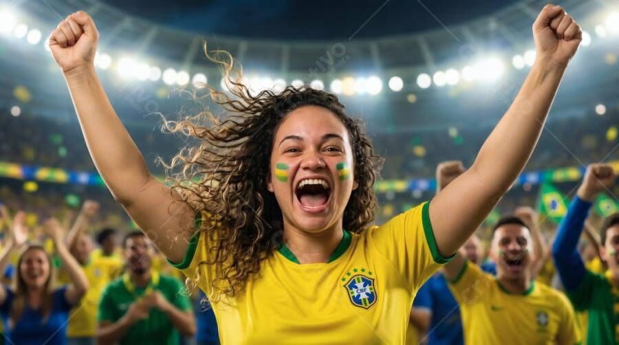 Foto Torcedora Brasileira Celebrando Gol Estádio Futebol