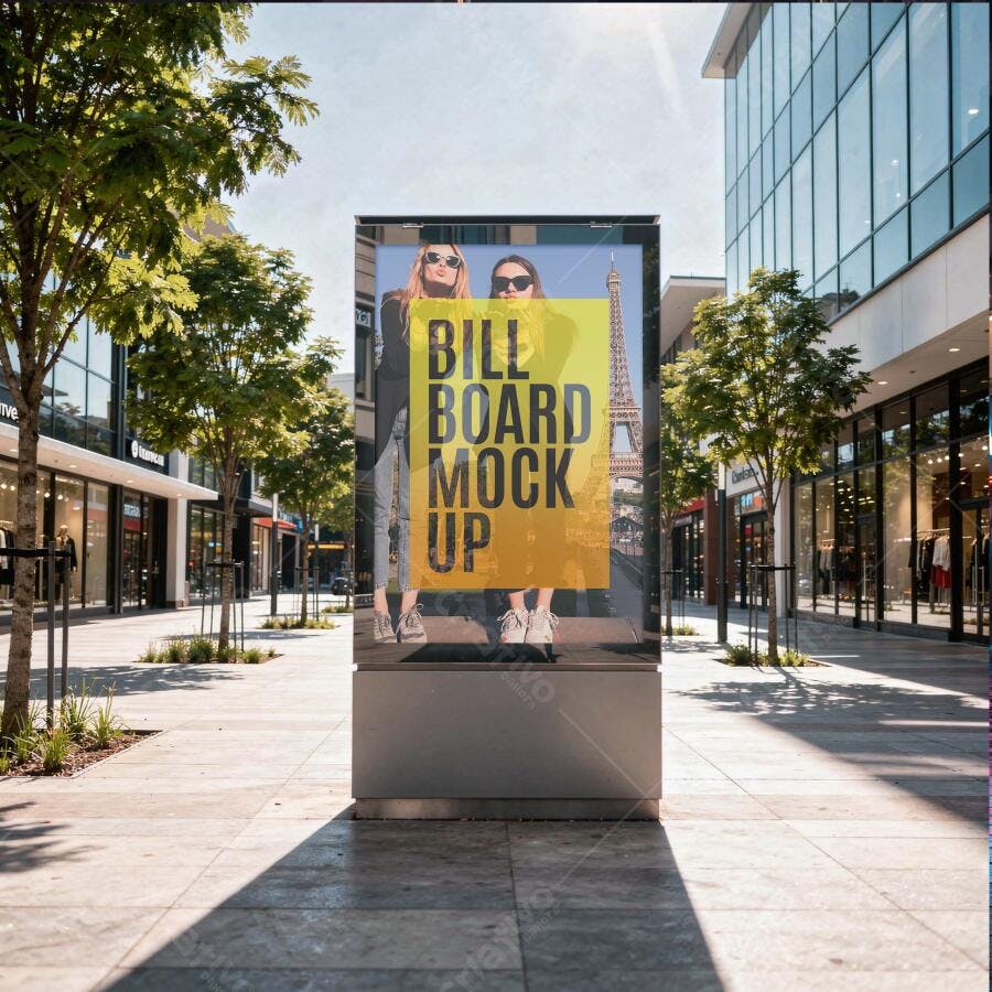 Mockup Outdoor Painel Publicitário Rua Comercial Editável