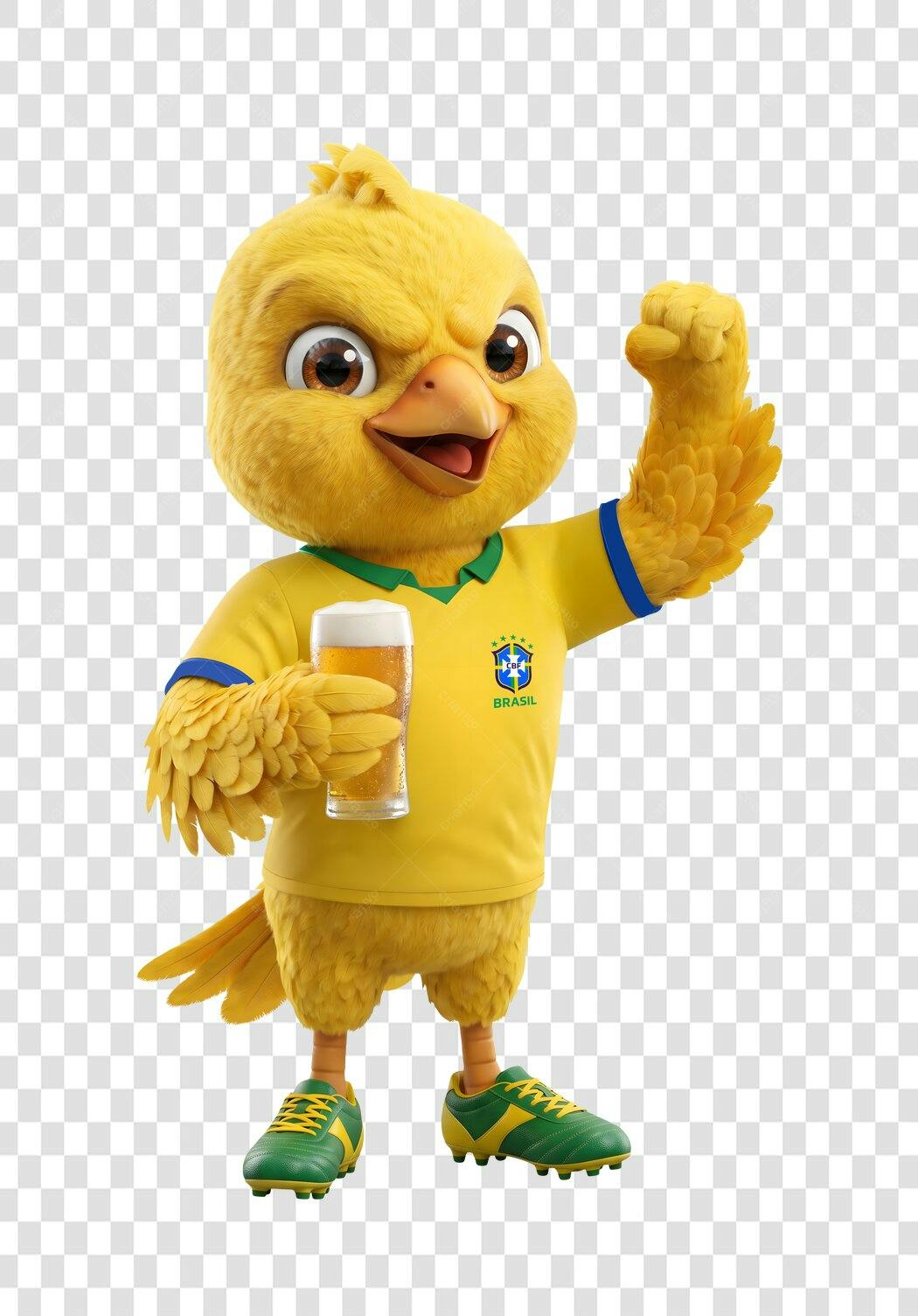 Personagem Ilustrado Canarinho Pistola Copa Cerveja PNG Fundo Transparente