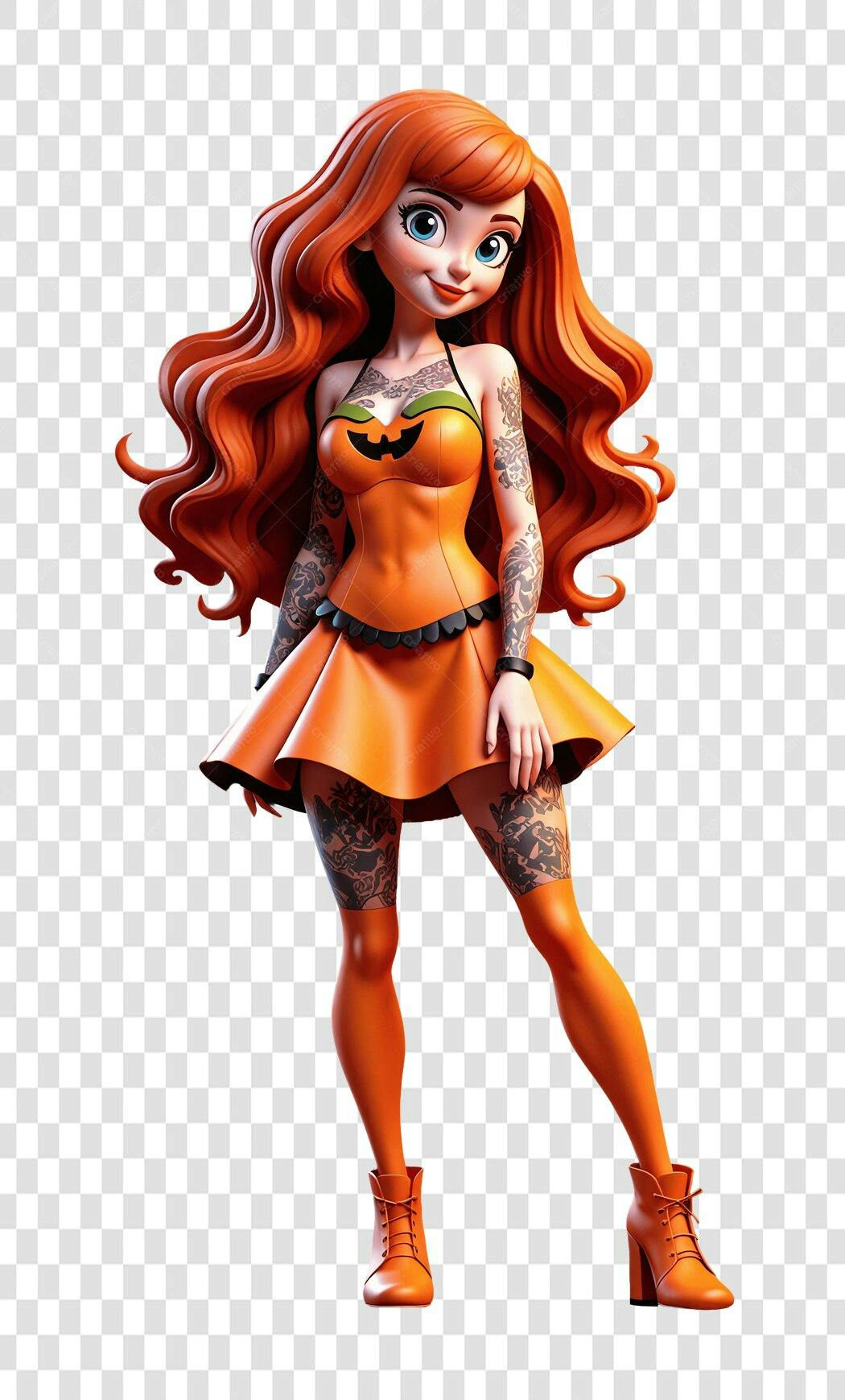 Personagem Ilustrado Halloween Outubro Menina Abóbora Tatuagens PNG Fundo Transparente
