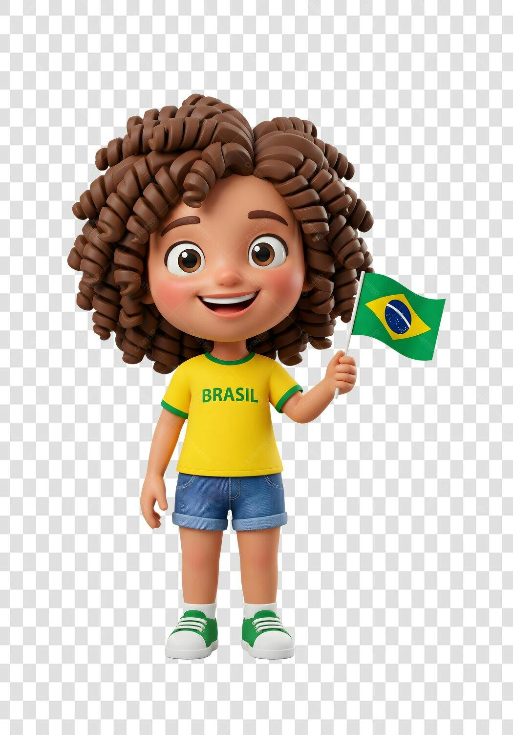 Personagem Ilustrado Menina Brasileira Bandeira PNG Fundo Transparente