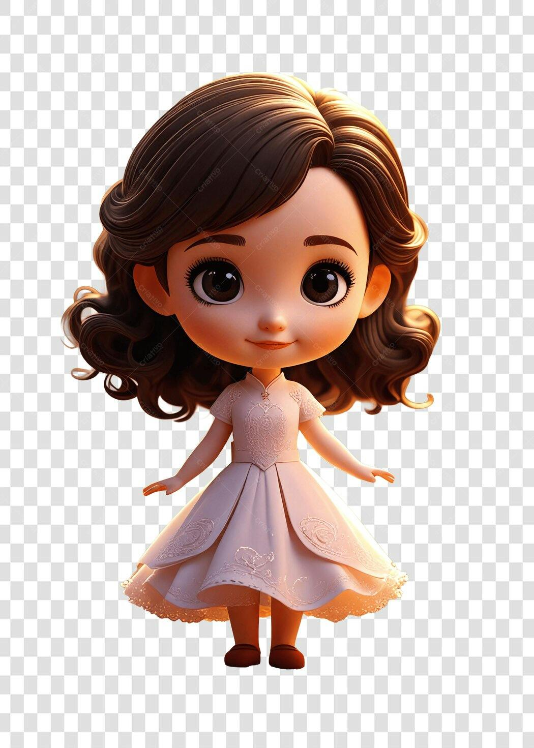 Personagem Ilustrado Menina Vestido Rosa PNG Fundo Transparente